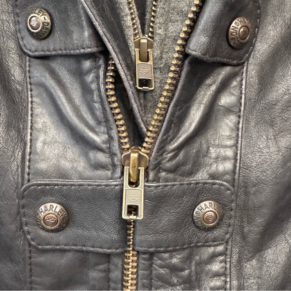 Harley-Davidson Women’s Brown Gray Goatskin Leather Jacket Fur Trim Hood Medium - Picture 9 of 16